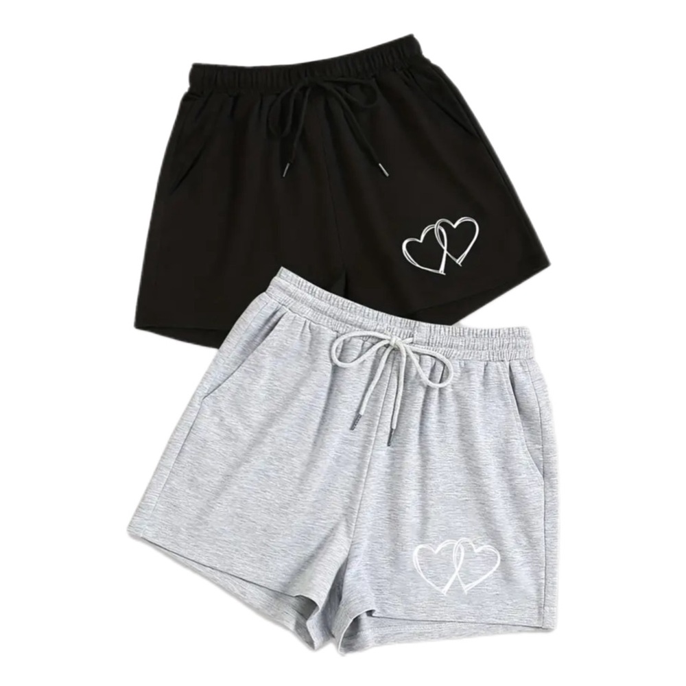 Heart Print Sweatshorts XL Black & Gray